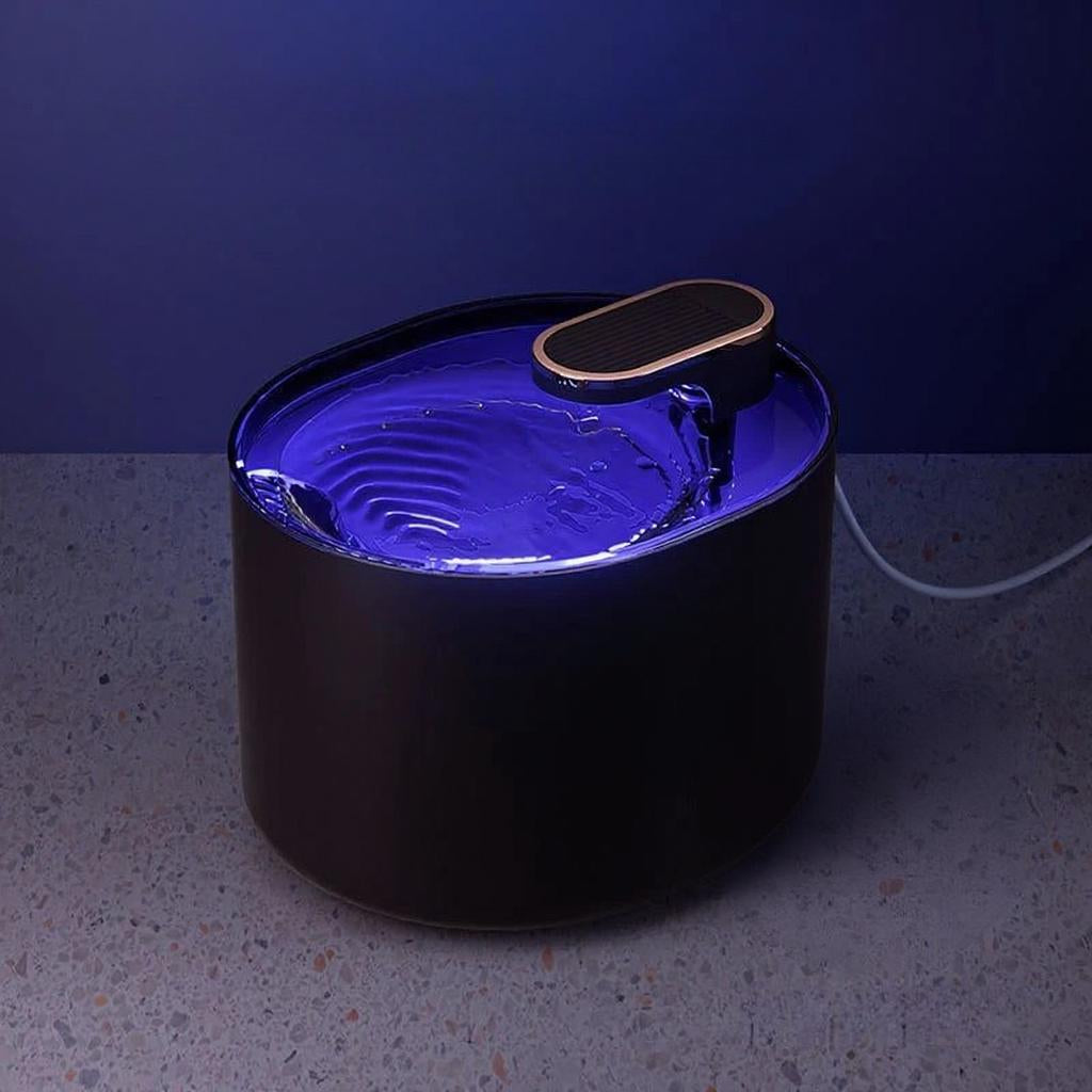 fontaine chat monchathydra noir rétro éclairage bleu