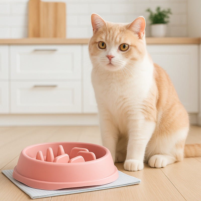 Gamelle anti glouton chat rose