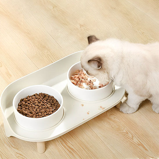 gamelle chat surélevée MonChatDoubleEat double blanc