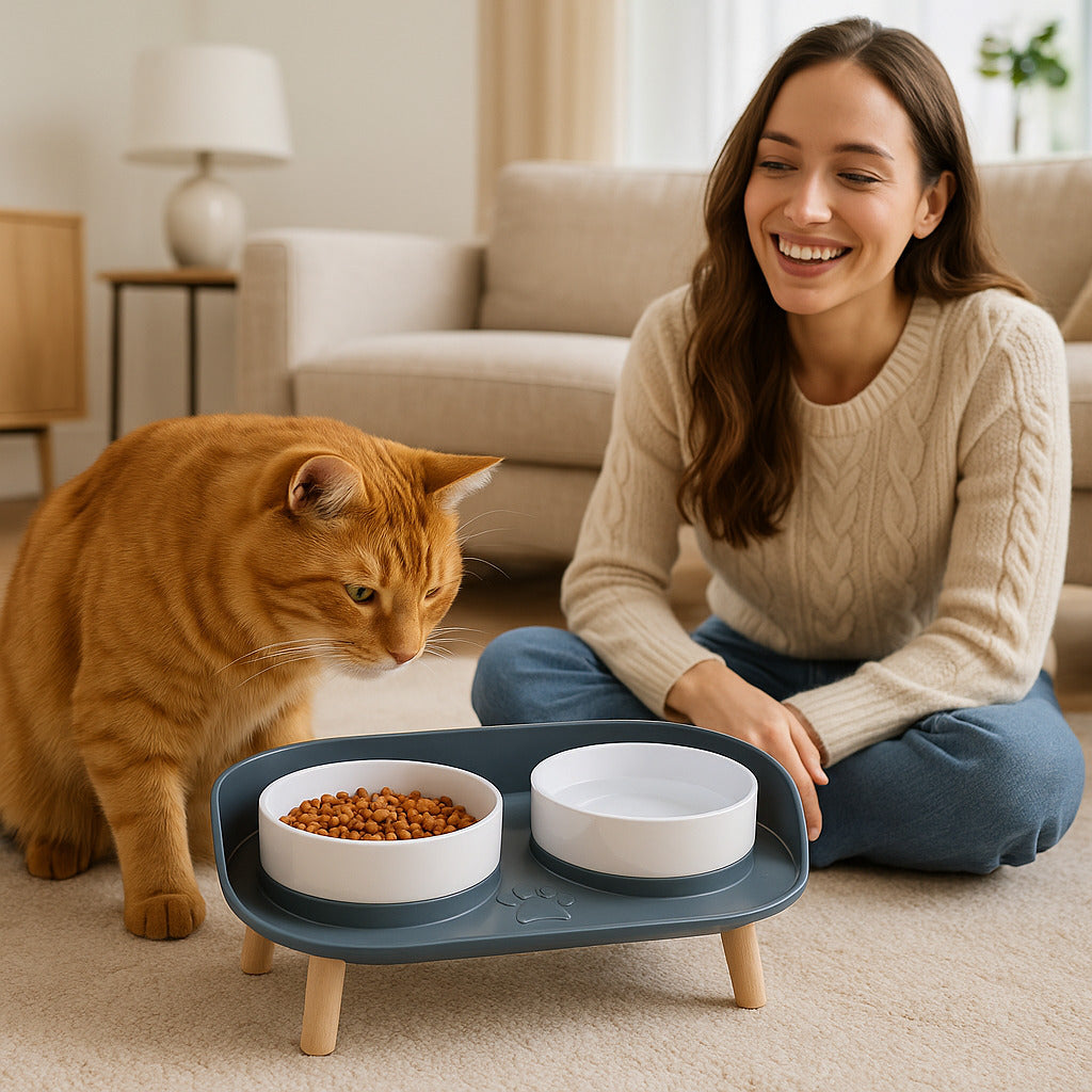 gamelle chat surélevée MonChatDoubleEat double gamelle gris foncée