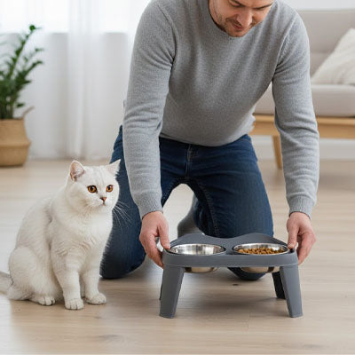 Gamelle chat surélevée MonDoublePlat pour tout chat