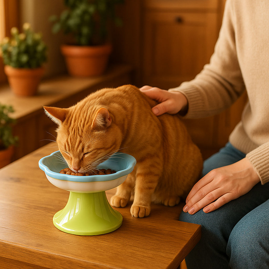 gamelle chat surélevée monchatcerama bleu croquettes chat