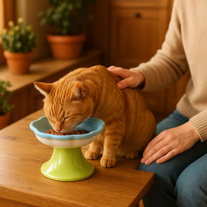 gamelle chat surélevée monchatcerama bleu croquettes chat