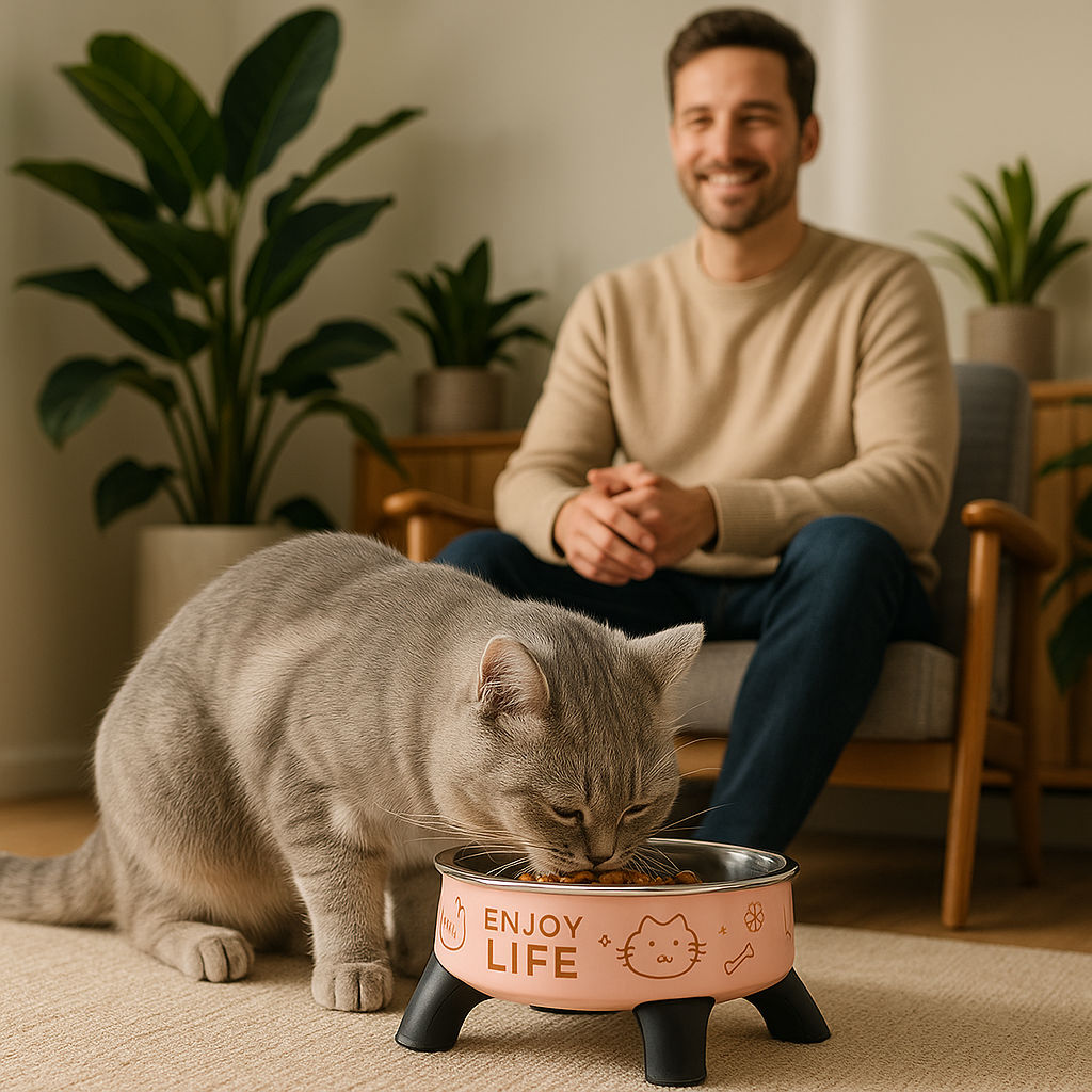 Gamelle chat surélevée monchatgafort rose mange