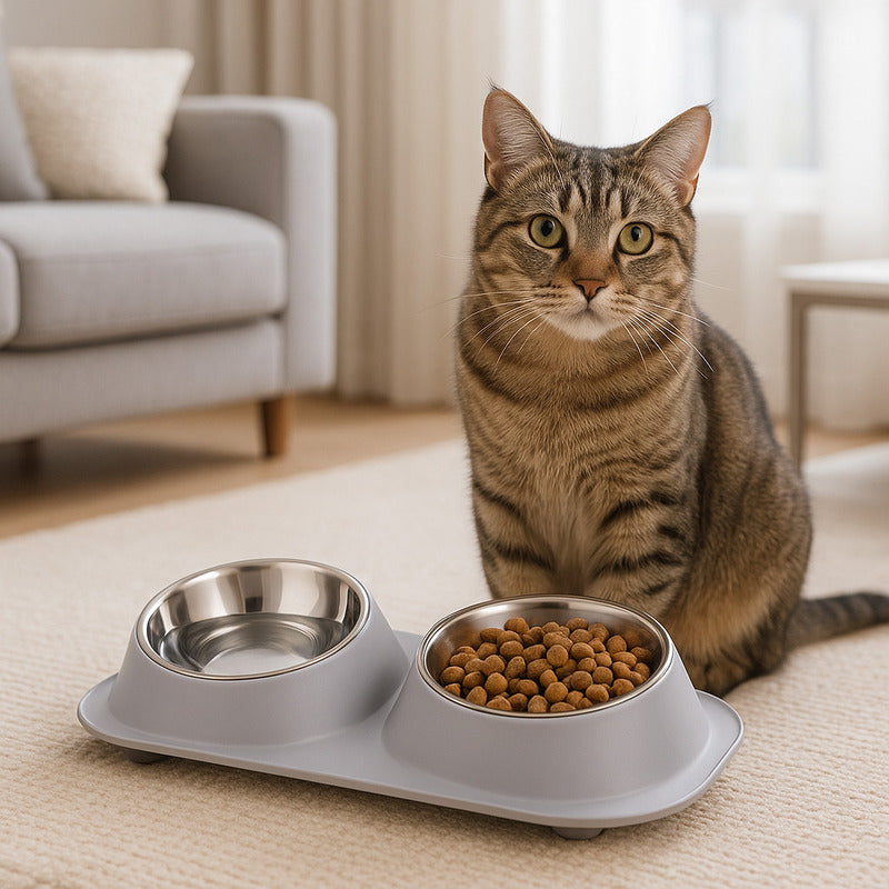 gamelle pour chat gris