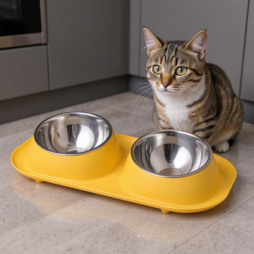 gamelle pour chat jaune