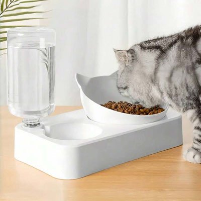 gamelle pour chat surélevée MonChatCroqTout repas en cours