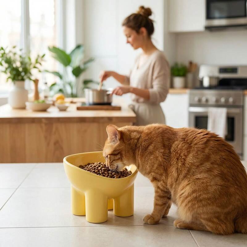 Gamelle surélevée chat MonBonRepas jaune