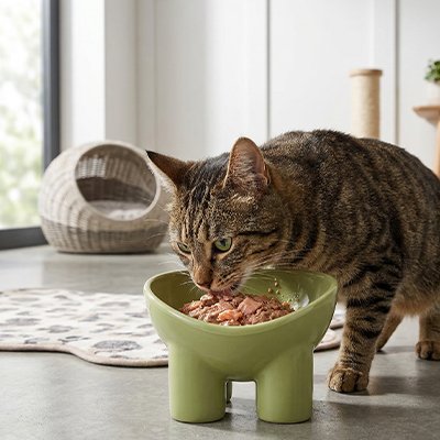 Gamelle surélevée chat MonBonRepas vert