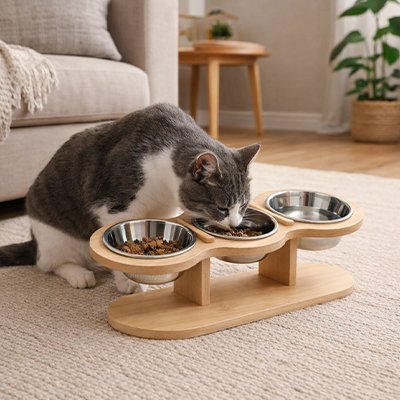 Gamelle surélevée chat MonChatGamaTrio bols amovibles