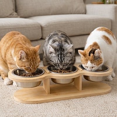 Gamelle surélevée chat MonChatGamaTrio plusieurs chats