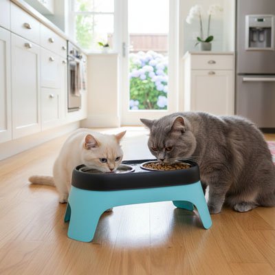 Gamelles surélevées chat MonChatGamur bleu