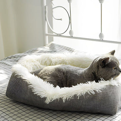 lit pour chat gris blanc