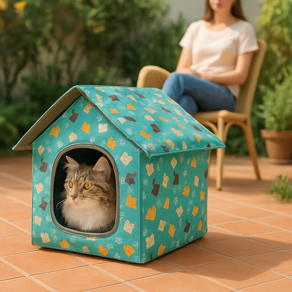 maison chat confort malin bleu patio