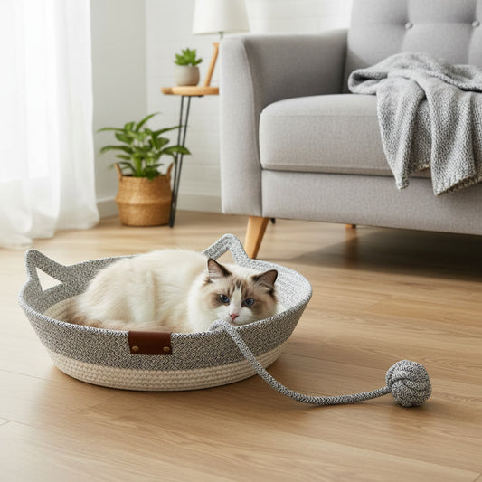 Panier à chat en osier monchatcosier chat gris