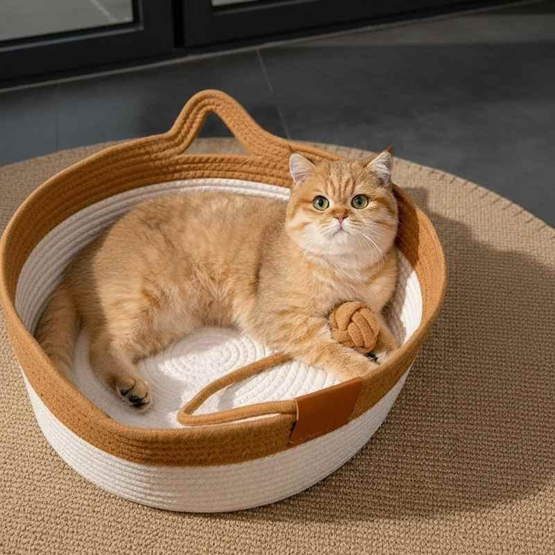 Panier à chat en osier monchatcosier chat regarde caméra