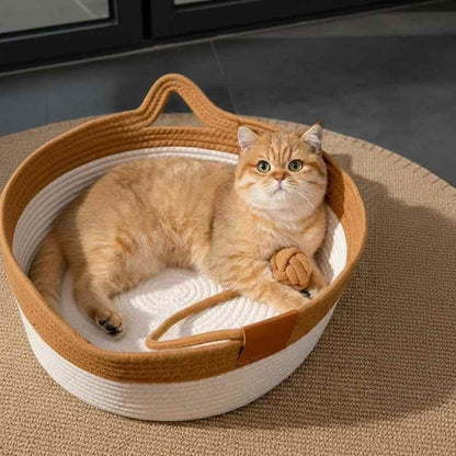 Panier à chat en osier monchatcosier chat regarde caméra