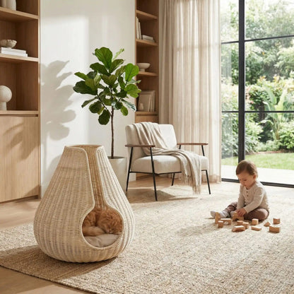 Panier chat osier design MonOsierStylé blanc