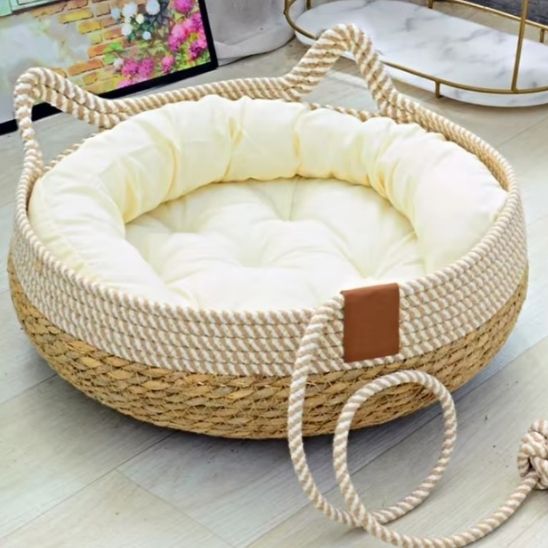 Panier chat osier blanc petit