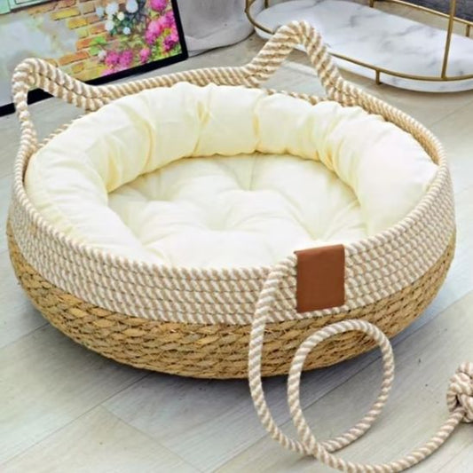 Panier chat osier blanc petit