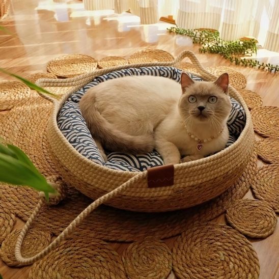 Panier chat osier bleu grand