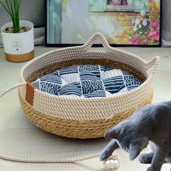 Panier chat osier bleu jeu