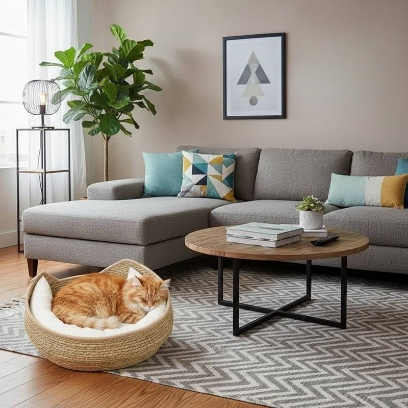 panier chat osier dort