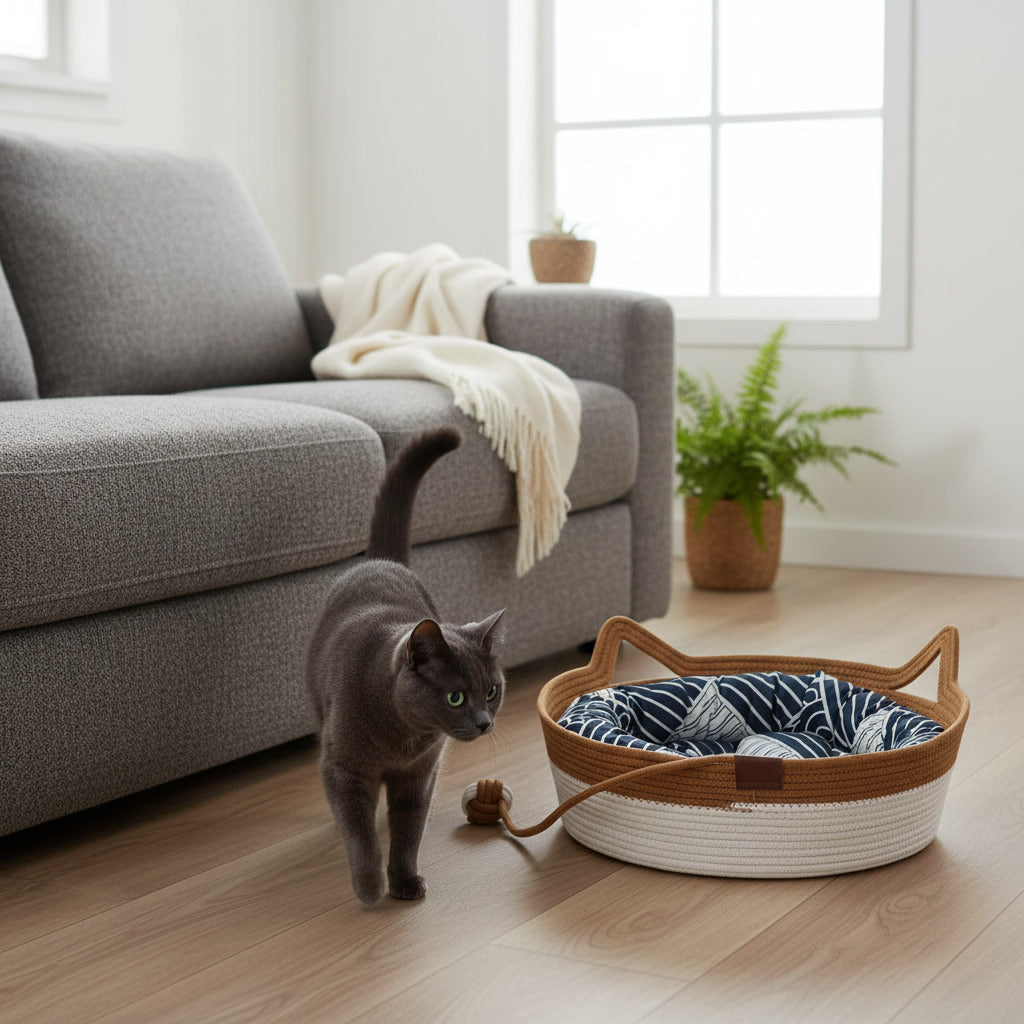 panier chat osier MonChatReposNature
blanc marron sofa