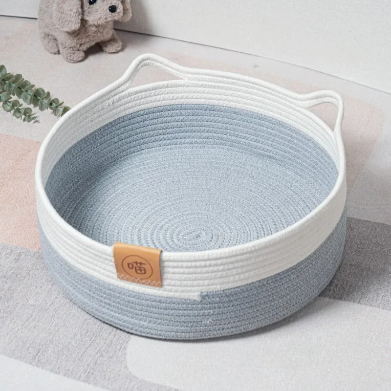 panier en osier chat monchatcocon bleu