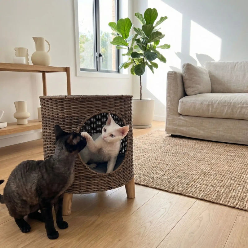 panier en rotin pour chat monchatcachotin jeu