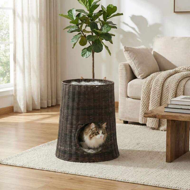 Panier en rotin pour chat MonDuoCachetteChat confortable