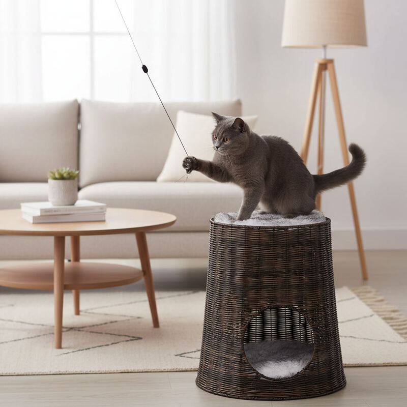 Panier en rotin pour chat MonDuoCachetteChat lumière