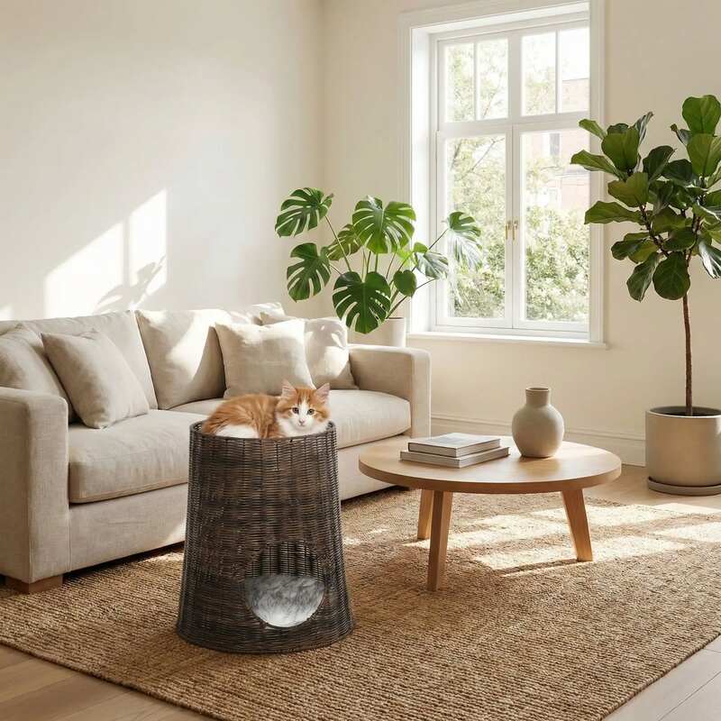 Panier en rotin pour chat MonDuoCachetteChat moderne