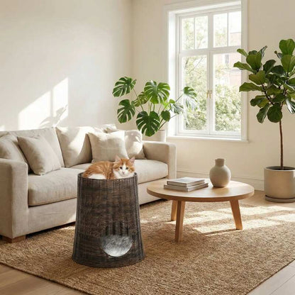 Panier en rotin pour chat MonDuoCachetteChat moderne