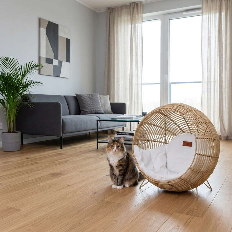 Panier osier pour chat MonChatMasieste chat heureux