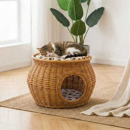 Panier pour chat en osier avec étage