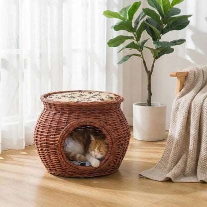 panier pour chat en osier cocon sécurisé