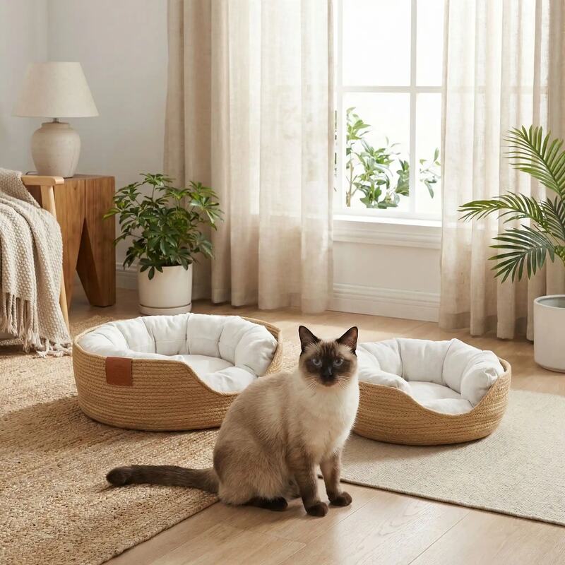 panier pour chat en osier intégration décoration