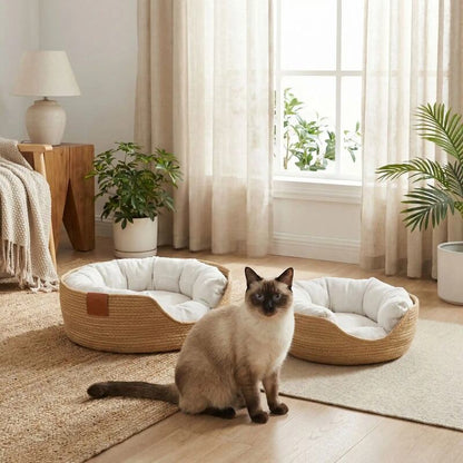 panier pour chat en osier intégration décoration