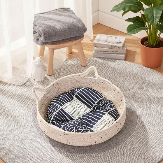 panier pour chat en osier monchatpanotin coussin motifs seul