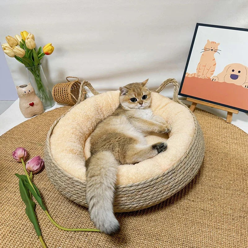 panier pour chat en osier MonDouxRepos beige M