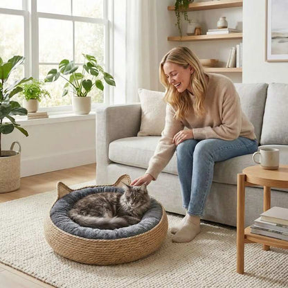 panier pour chat en osier MonDouxRepos gris L