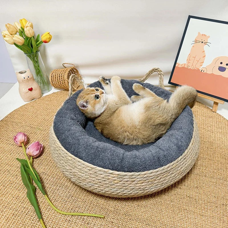 panier pour chat en osier MonDouxRepos gris M