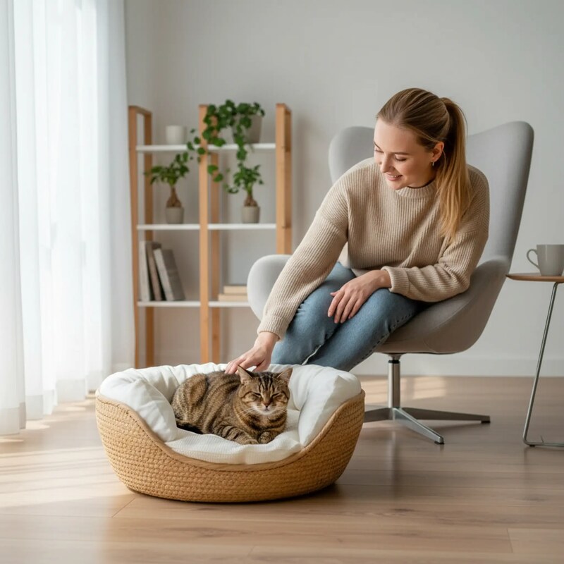 panier pour chat en osier taille M