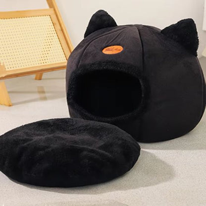 petite maison pour chat monchatminouse noir avec coussin