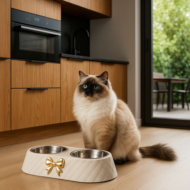 pose gamelle surélevée chat blanc