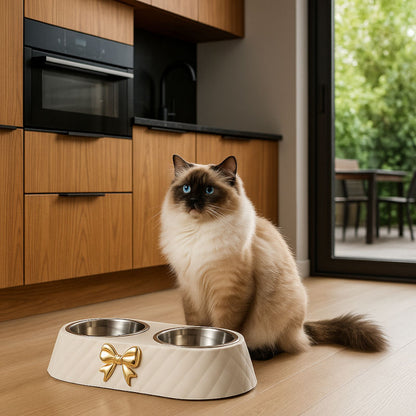 pose gamelle surélevée chat blanc