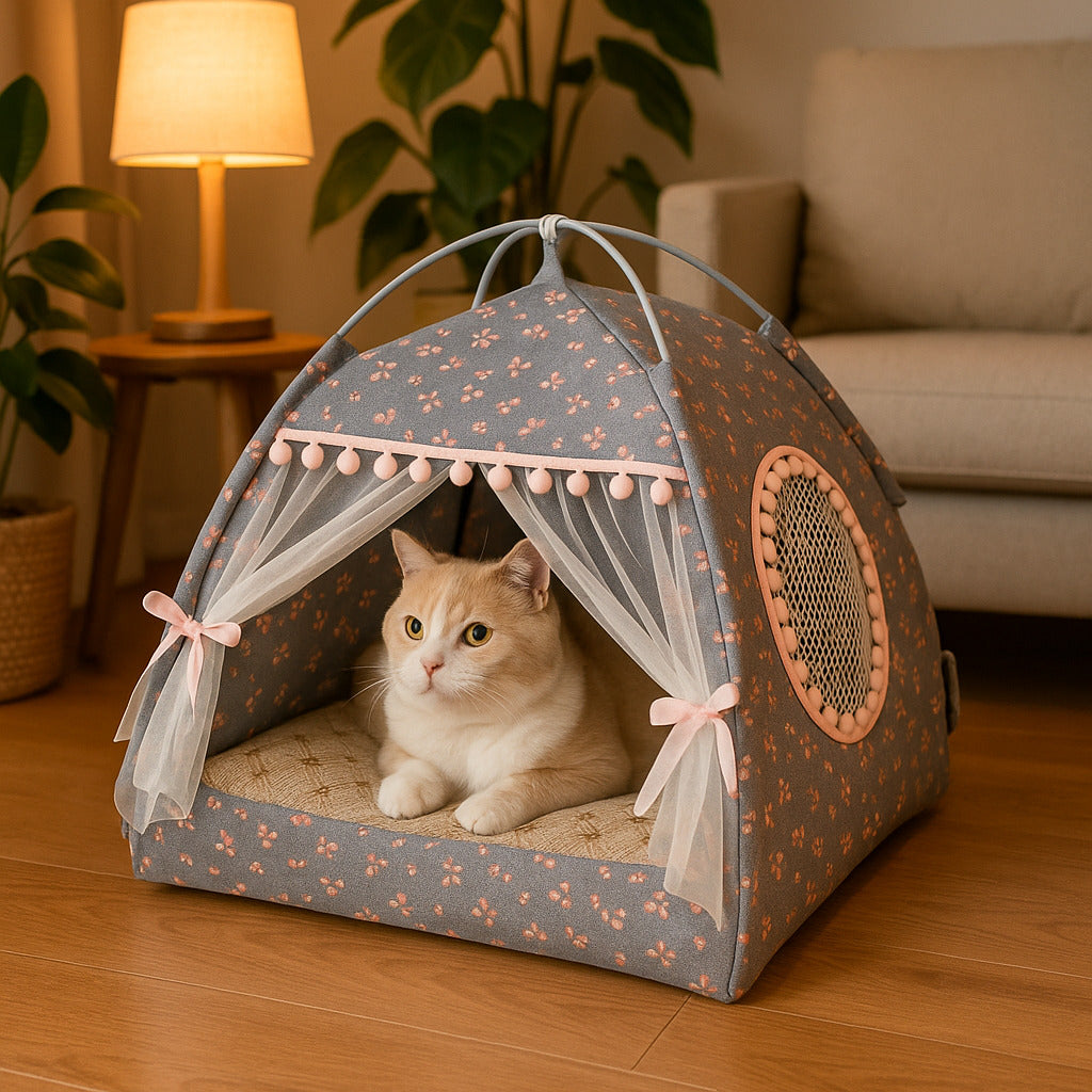 tente pour chat avec chat intérieur